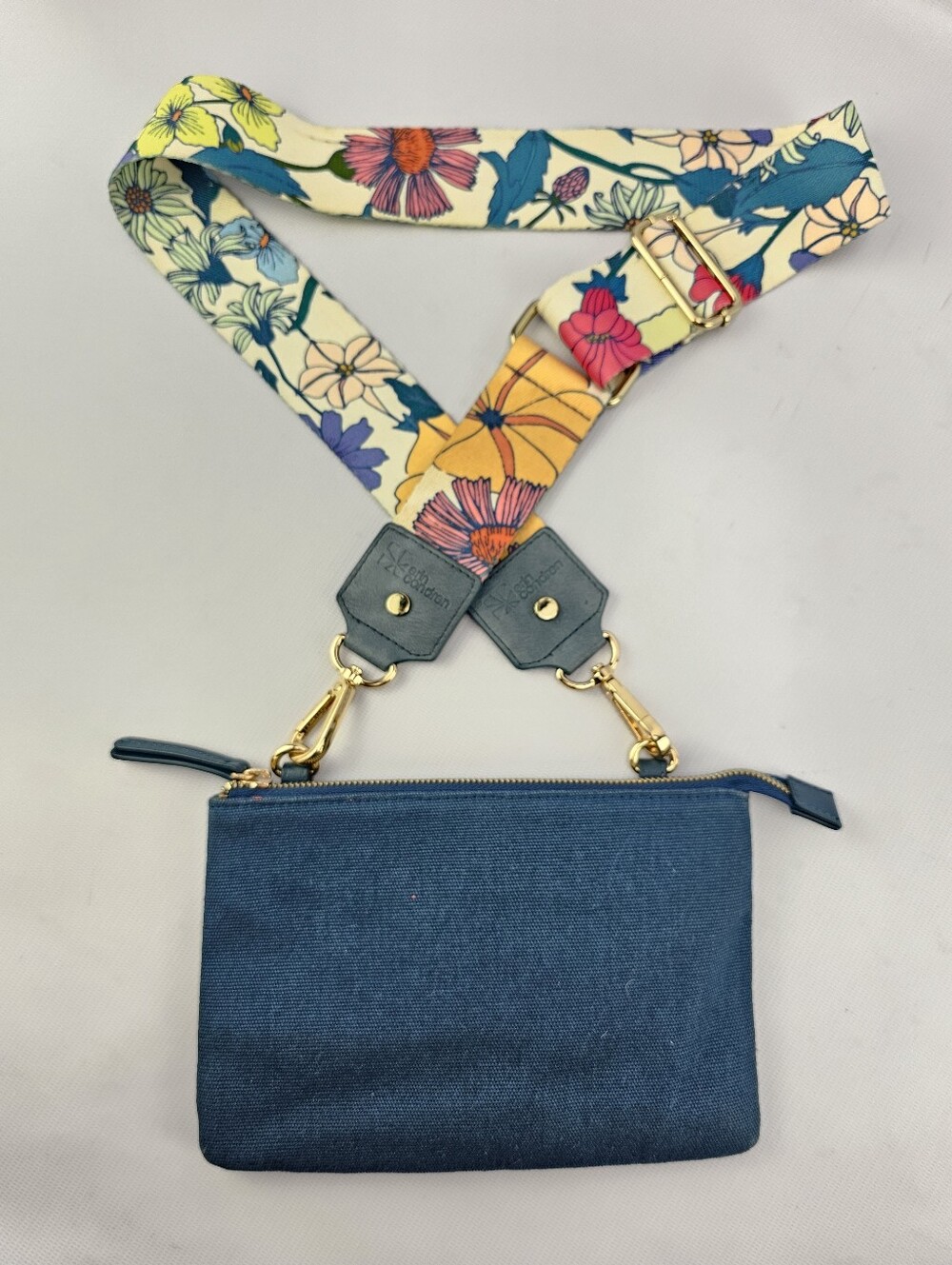 Erin Condren Small Teal Canvas Wallet/Bag Floral Adjustable Guitar Strap